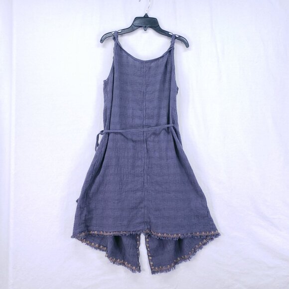 Wrap Designed in London Blue Gray Linen Blend Embroidery Wrap Mid Dress 8 - Picture 15 of 16